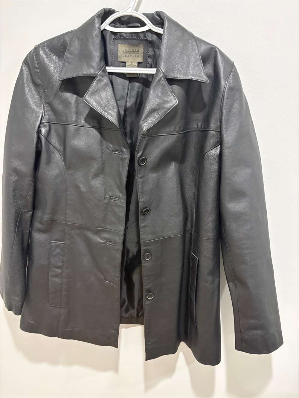 Black Leather Button-Front Jacket by Nicole Miller
